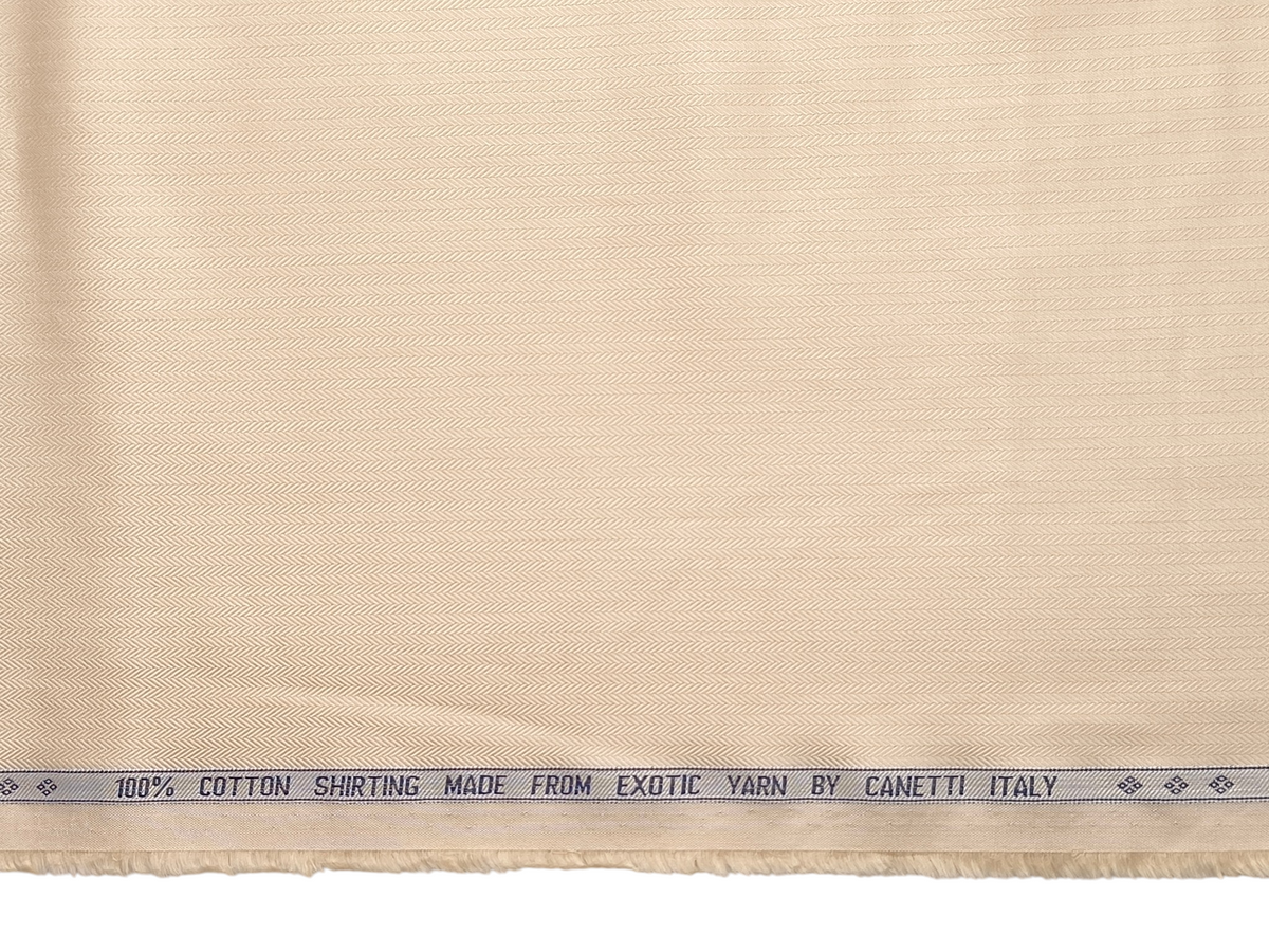 Canetti Italy 100% Premium Cotton Shirting Fabric (Cream , Herringbone)