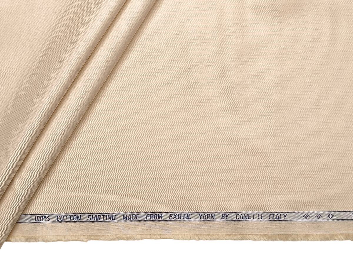 Canetti Italy 100% Premium Cotton Shirting Fabric (Cream , Herringbone)