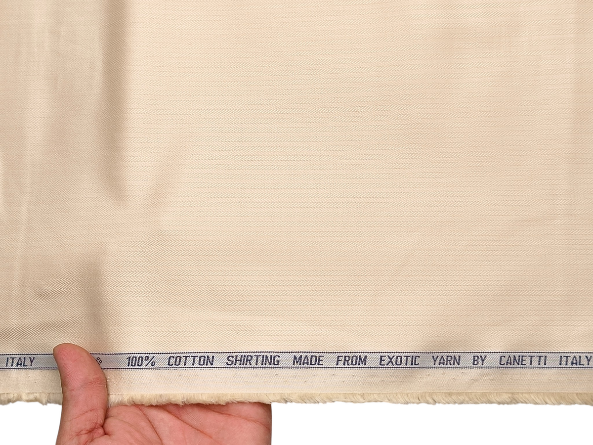 Canetti Italy 100% Premium Cotton Shirting Fabric (Cream , Herringbone)