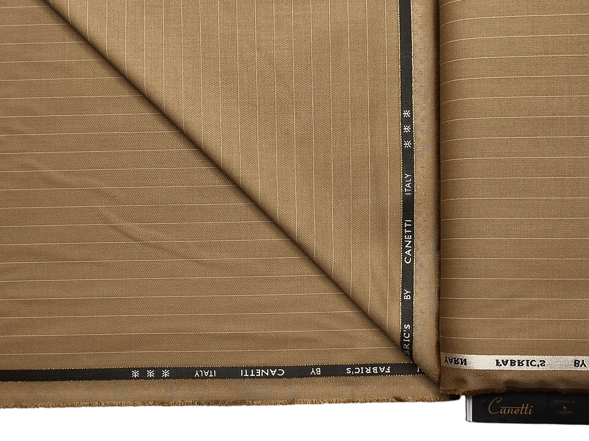 Canetti Italy 2PLY Premium TR Suiting Fabric (Camel Tan, Pinstripes)