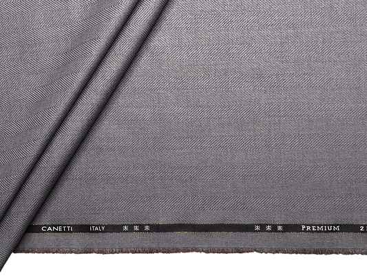 Canetti Italy 2PLY Premium TR Suiting Fabric (Light Grey , Herringbone)