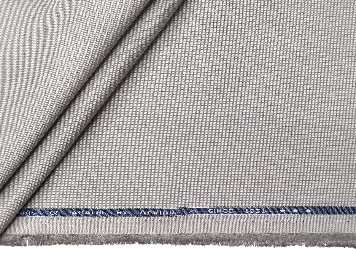 Arvind 100% Cotton Stretched Textured Suiting Fabric (Light Grey , Textured)