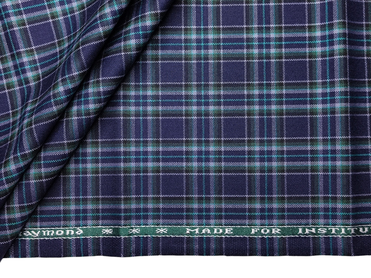 Raymond Wool Blended High GSM Suiting Fabric (Dark Blue, Multichecks)