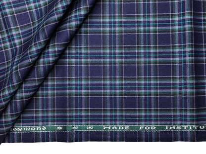 Raymond Wool Blended High GSM Suiting Fabric (Dark Blue, Multichecks)