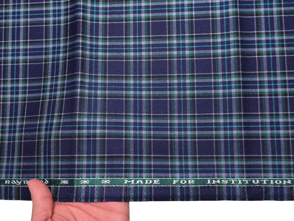Raymond Wool Blended High GSM Suiting Fabric (Dark Blue, Multichecks)