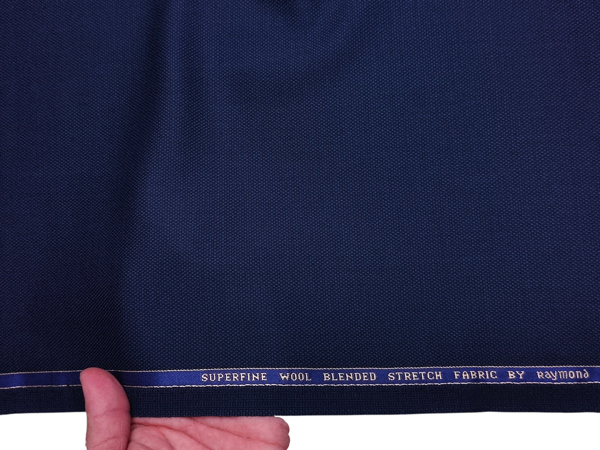 Raymond Superfine Wool Blend Stretched Premium Suiting Fabric (Navy Blue, Textured)