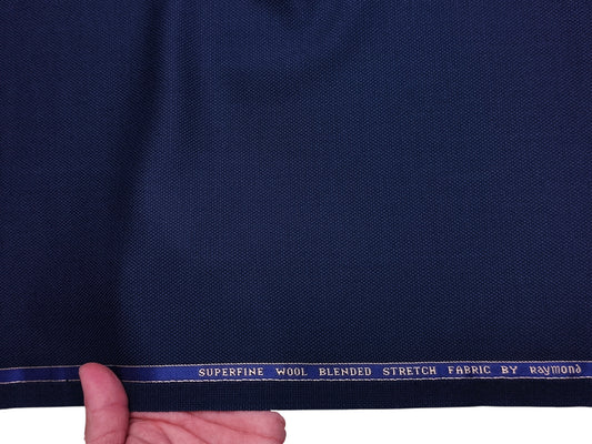 Raymond Superfine Wool Blend Stretched Premium Suiting Fabric (Navy Blue, Textured)