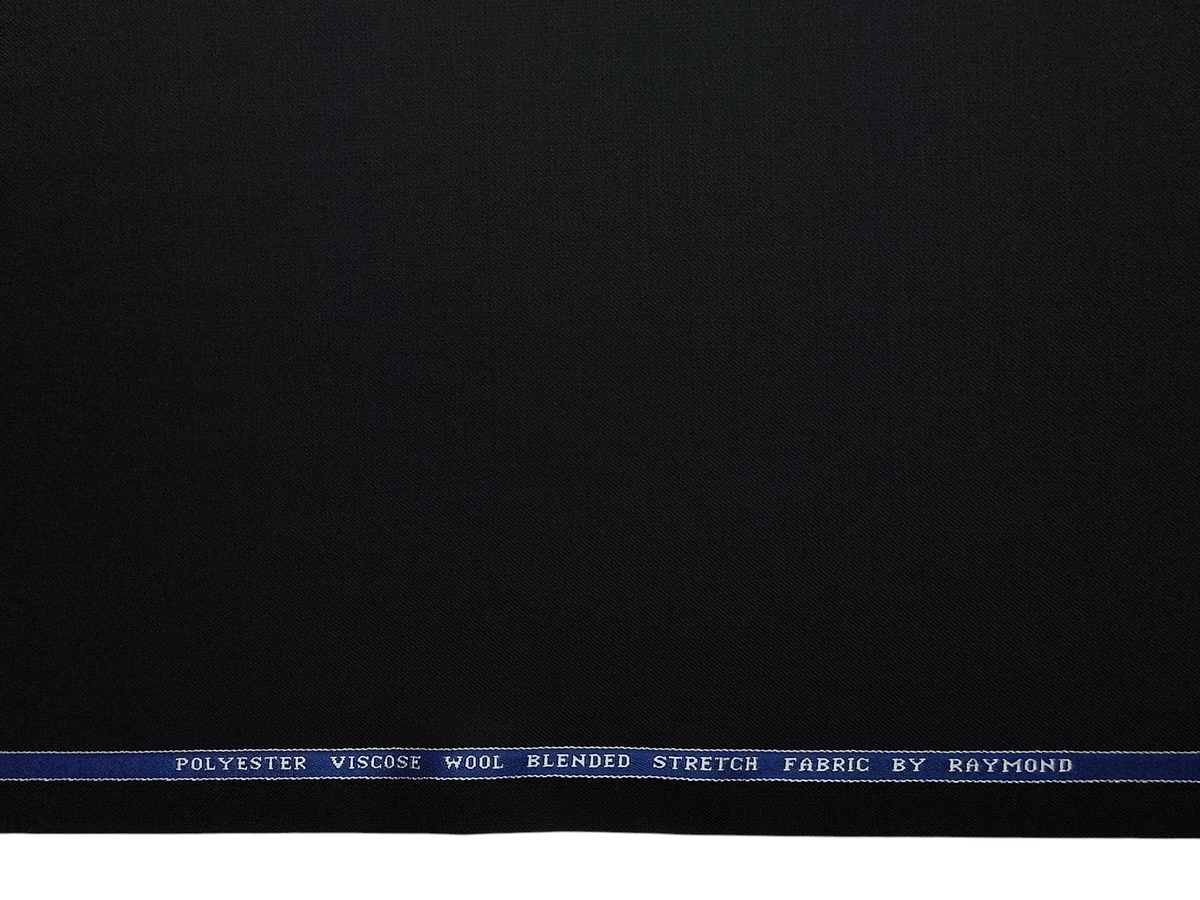 Raymond Polyester Viscose Wool Blend Stretched Premium Suiting Fabric (Black, Plain)