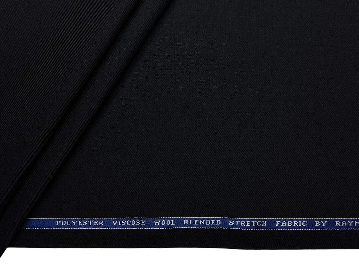 Raymond Polyester Viscose Wool Blend Stretched Premium Suiting Fabric (Black, Plain)