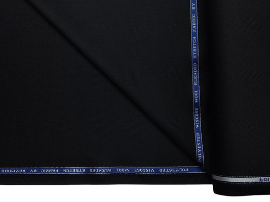 Raymond Polyester Viscose Wool Blend Stretched Premium Suiting Fabric (Black, Plain)