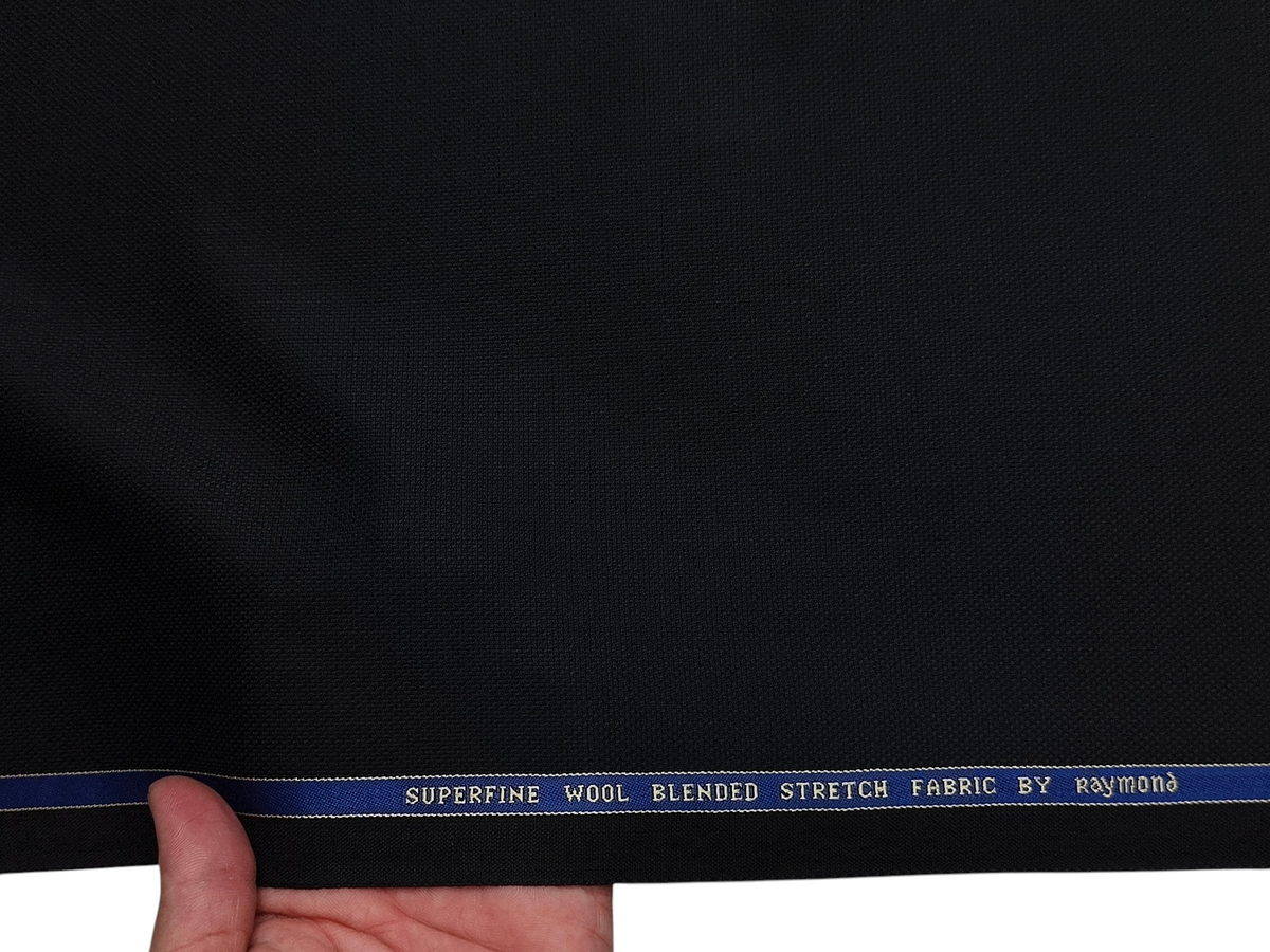 Raymond Superfine Wool Blend Stretched Premium Suiting Fabric (Black, Textured)