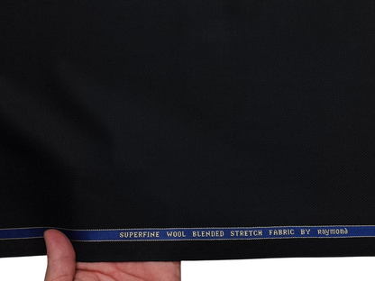 Raymond Superfine Wool Blend Stretched Premium Suiting Fabric (Black, Textured)