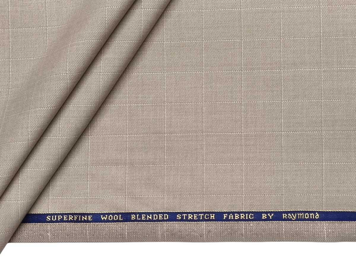 Raymond Superfine Wool Blend Stretched Premium Suiting Fabric (Light Beige, Checks)