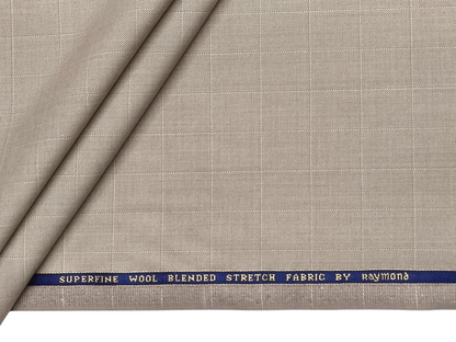 Raymond Superfine Wool Blend Stretched Premium Suiting Fabric (Light Beige, Checks)