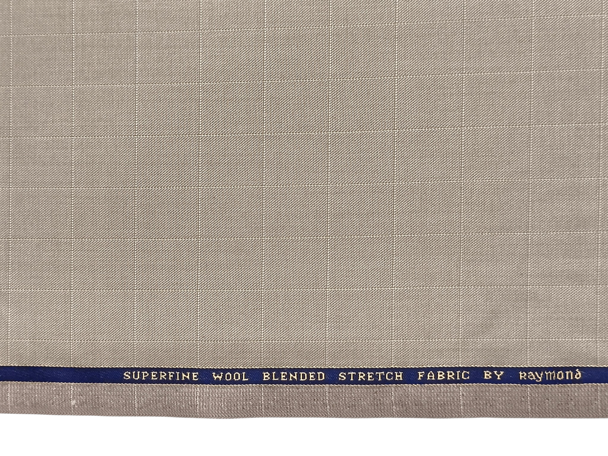 Raymond Superfine Wool Blend Stretched Premium Suiting Fabric (Light Beige, Checks)