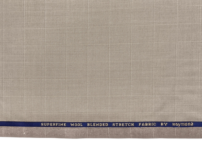 Raymond Superfine Wool Blend Stretched Premium Suiting Fabric (Light Beige, Checks)