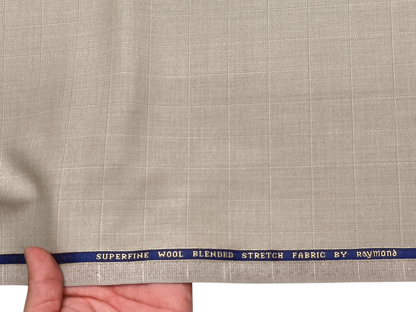 Raymond Superfine Wool Blend Stretched Premium Suiting Fabric (Light Beige, Checks)