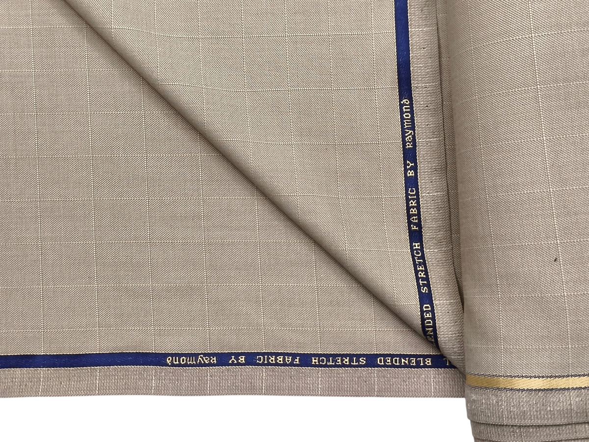 Raymond Superfine Wool Blend Stretched Premium Suiting Fabric (Light Beige, Checks)