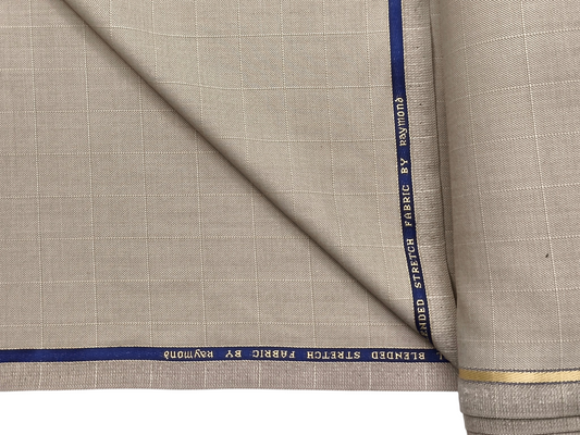 Raymond Superfine Wool Blend Stretched Premium Suiting Fabric (Light Beige, Checks)