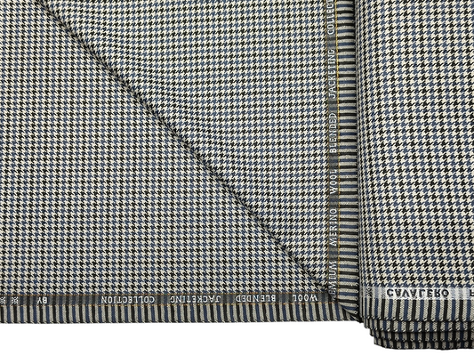 Cavalero Florence Italy Premium Merino Wool Blend Jacketing Suiting Fabric (Blue & Black, Houndstooth)