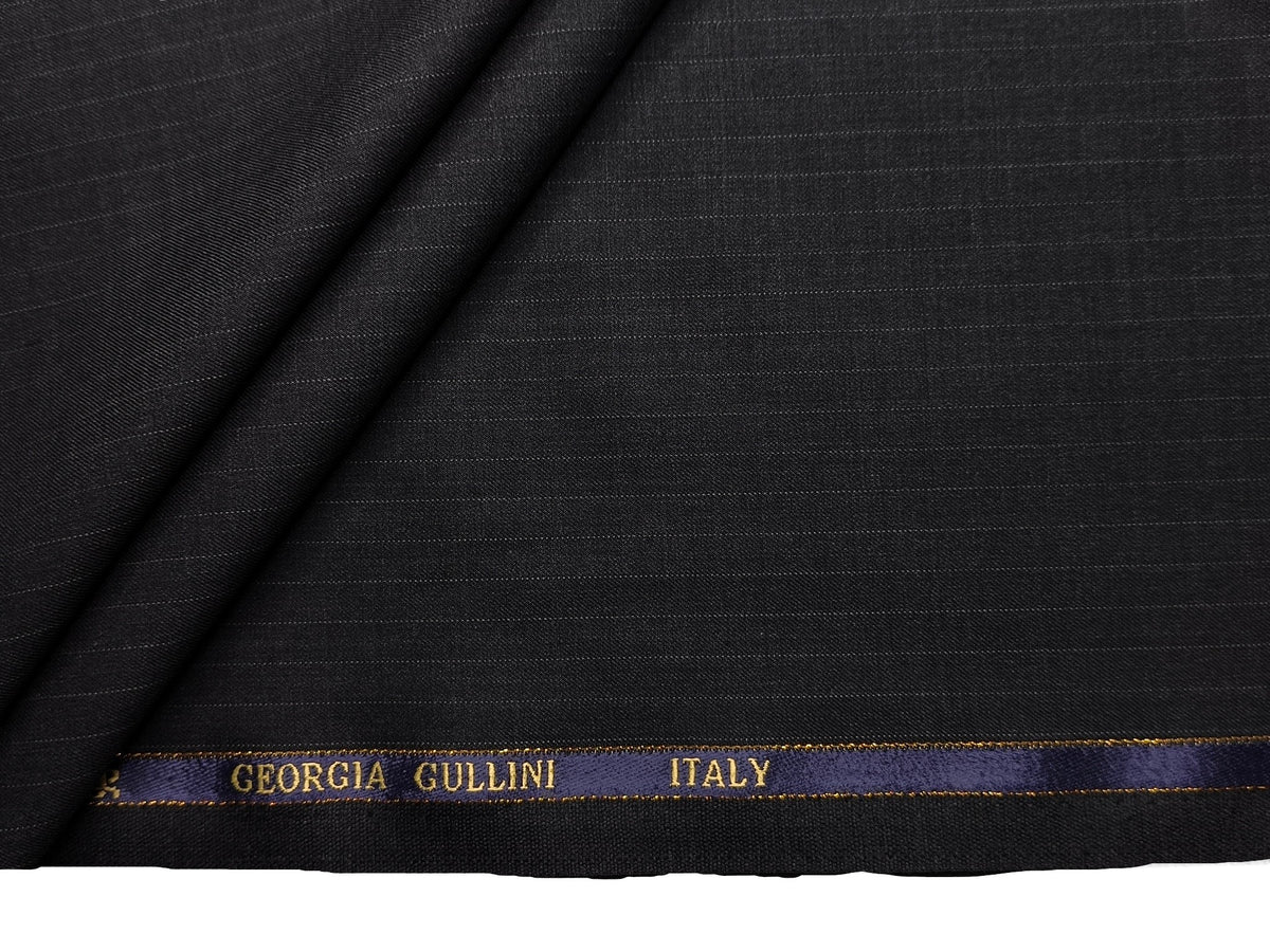 Georgia Gullini Italy Re Della Moda Super 160s Merino Wool Blended Premium Suiting Fabric (Charcoal Grey, Pinstripes)
