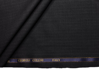 Georgia Gullini Italy Re Della Moda Super 160s Merino Wool Blended Premium Suiting Fabric (Charcoal Grey, Pinstripes)