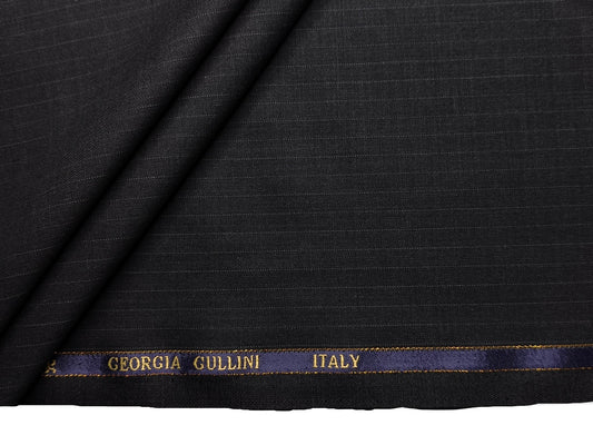 Georgia Gullini Italy Re Della Moda Super 160s Merino Wool Blended Premium Suiting Fabric (Charcoal Grey, Pinstripes)