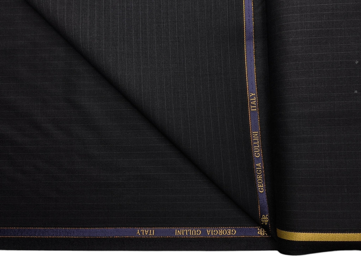 Georgia Gullini Italy Re Della Moda Super 160s Merino Wool Blended Premium Suiting Fabric (Charcoal Grey, Pinstripes)