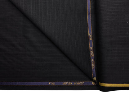 Georgia Gullini Italy Re Della Moda Super 160s Merino Wool Blended Premium Suiting Fabric (Charcoal Grey, Pinstripes)