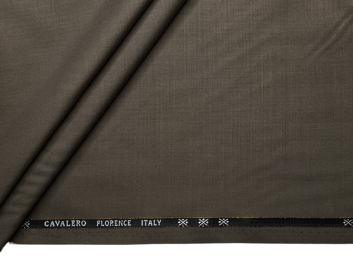Cavalero Florence Italy Super 100s Merino Wool Blend Suiting Fabric (Olive Brown Plain)