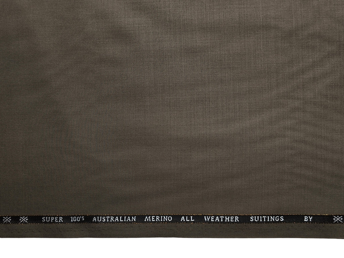 Cavalero Florence Italy Super 100s Merino Wool Blend Suiting Fabric (Olive Brown Plain)