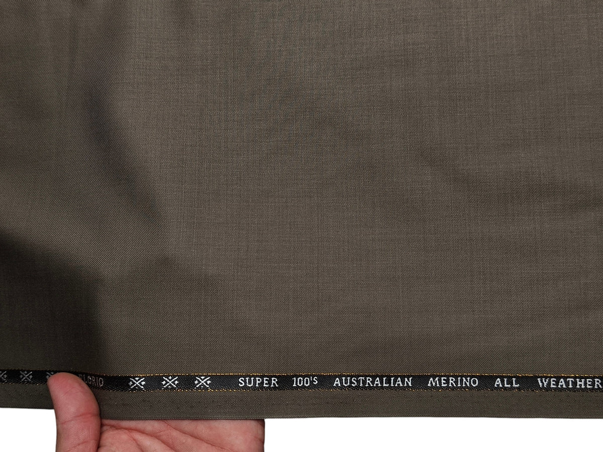 Cavalero Florence Italy Super 100s Merino Wool Blend Suiting Fabric (Olive Brown Plain)