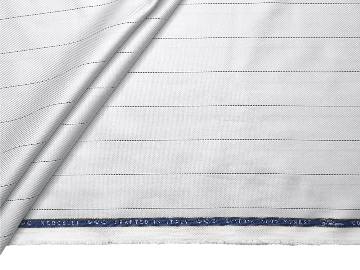 Vercelli Italy 2/100s Finest Supima Cotton Shirting Fabric (White & Black, Stripes)