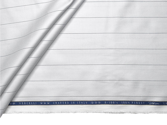 Vercelli Italy 2/100s Finest Supima Cotton Shirting Fabric (White & Black, Stripes)