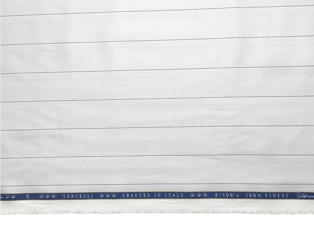 Vercelli Italy 2/100s Finest Supima Cotton Shirting Fabric (White & Black, Stripes)