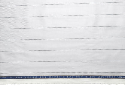 Vercelli Italy 2/100s Finest Supima Cotton Shirting Fabric (White & Black, Stripes)