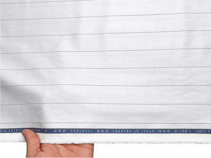 Vercelli Italy 2/100s Finest Supima Cotton Shirting Fabric (White & Black, Stripes)