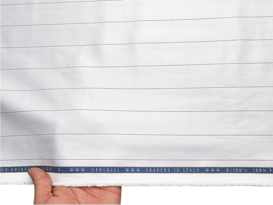 Vercelli Italy 2/100s Finest Supima Cotton Shirting Fabric (White & Black, Stripes)