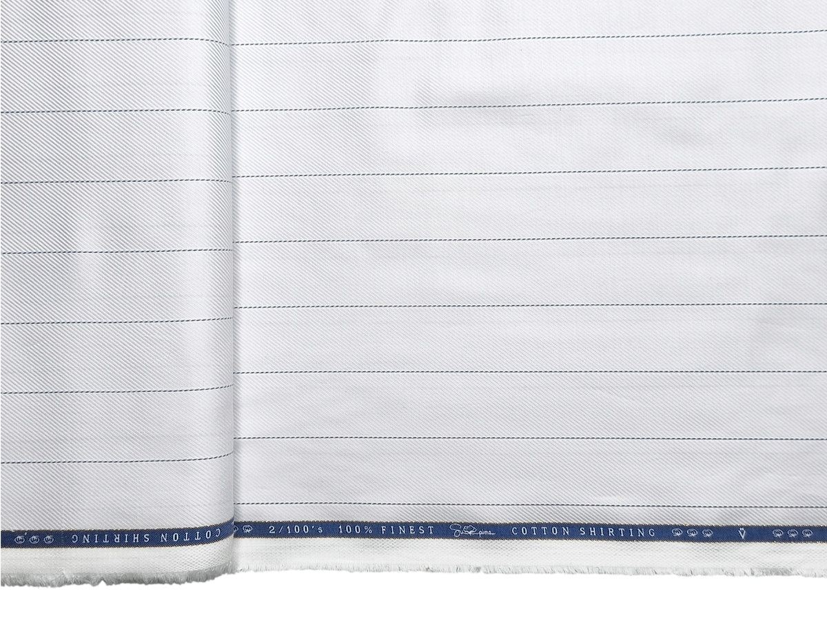 Vercelli Italy 2/100s Finest Supima Cotton Shirting Fabric (White & Black, Stripes)