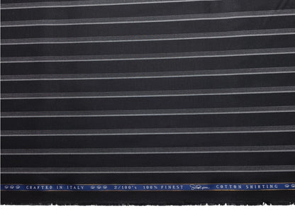Vercelli Italy 2/100s Finest Supima Cotton Shirting Fabric (Black, Stripes)