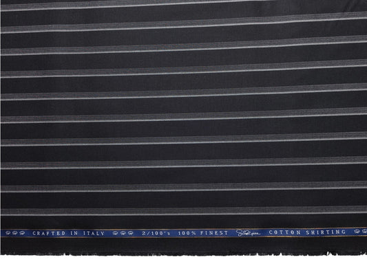 Vercelli Italy 2/100s Finest Supima Cotton Shirting Fabric (Black, Stripes)