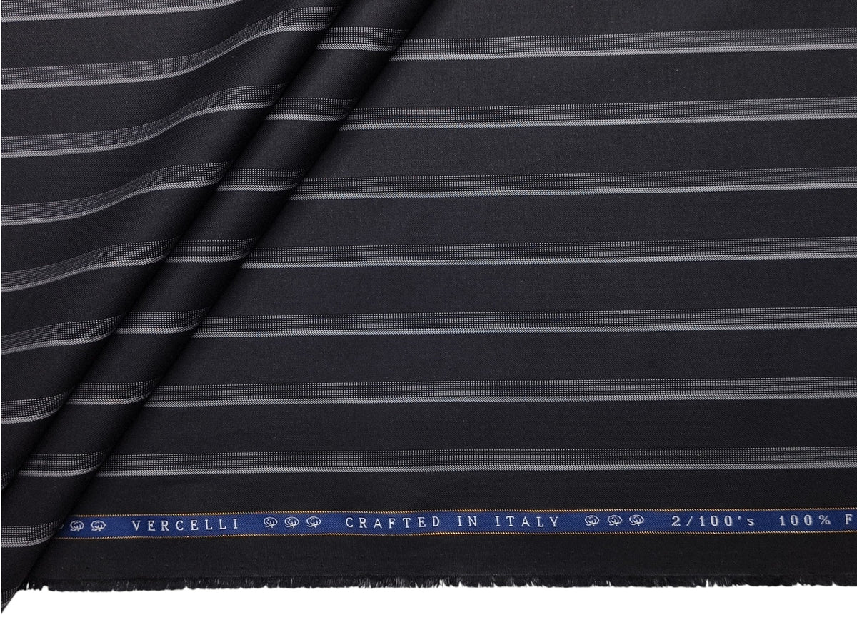 Vercelli Italy 2/100s Finest Supima Cotton Shirting Fabric (Black, Stripes)
