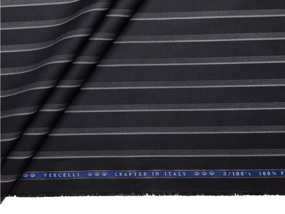 Vercelli Italy 2/100s Finest Supima Cotton Shirting Fabric (Black, Stripes)