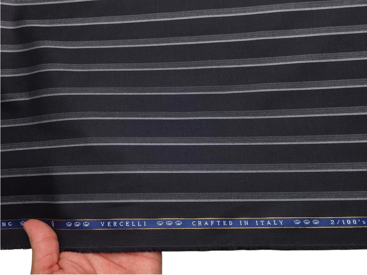 Vercelli Italy 2/100s Finest Supima Cotton Shirting Fabric (Black, Stripes)