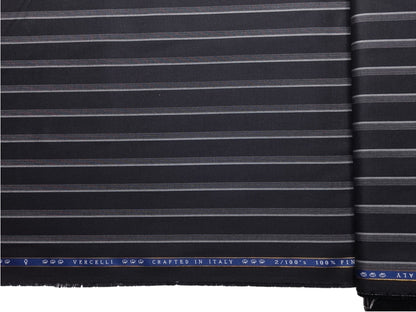 Vercelli Italy 2/100s Finest Supima Cotton Shirting Fabric (Black, Stripes)