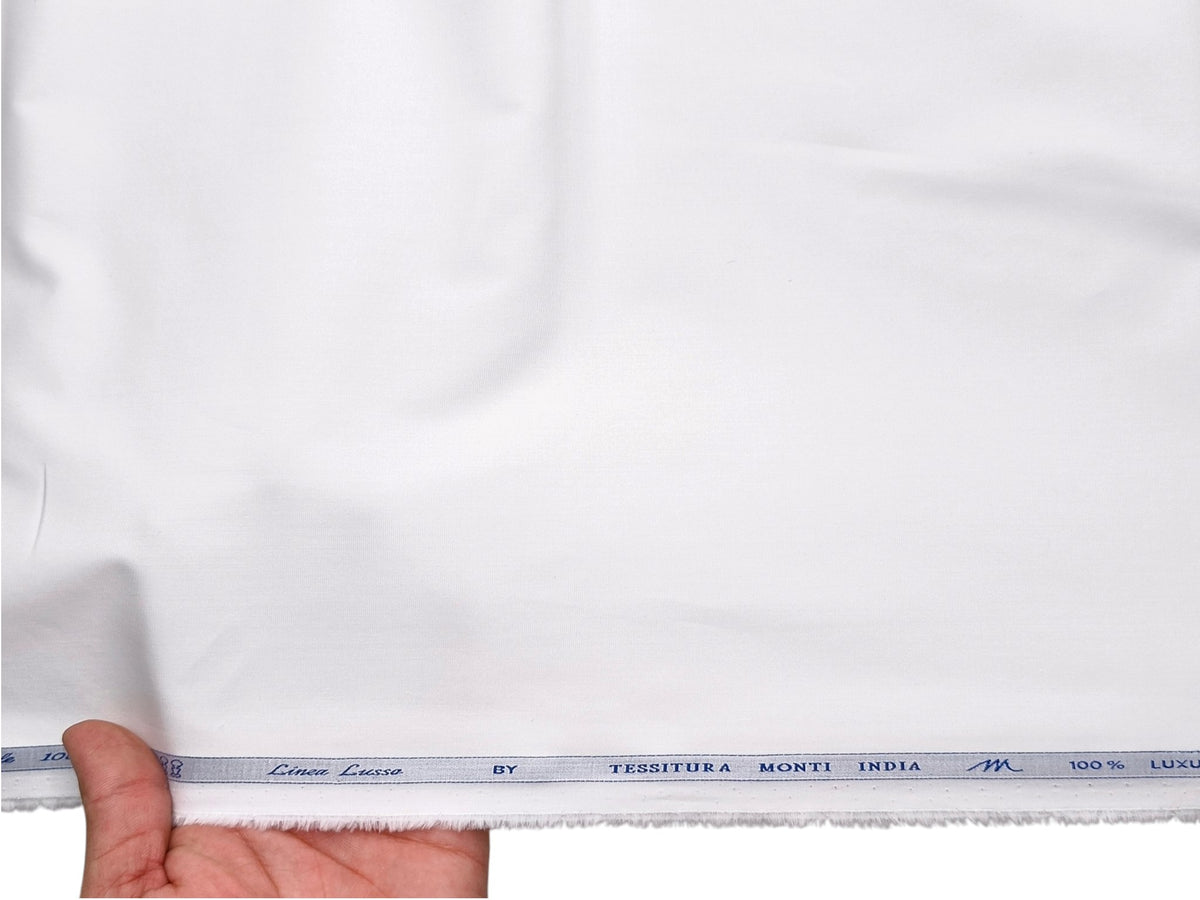 Tessitura Monti Single 100s Premium Giza Cotton Shirting Fabric (White , Plain)