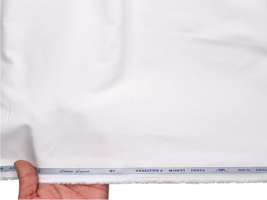 Tessitura Monti Single 100s Premium Giza Cotton Shirting Fabric (White , Plain)