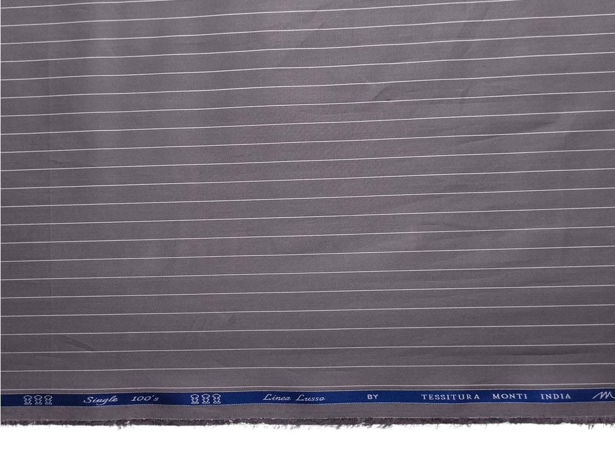 Tessitura Monti Single 100s Premium Giza Cotton Shirting Fabric (Steel Grey, Stripes)