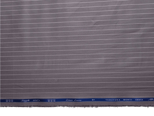 Tessitura Monti Single 100s Premium Giza Cotton Shirting Fabric (Steel Grey, Stripes)