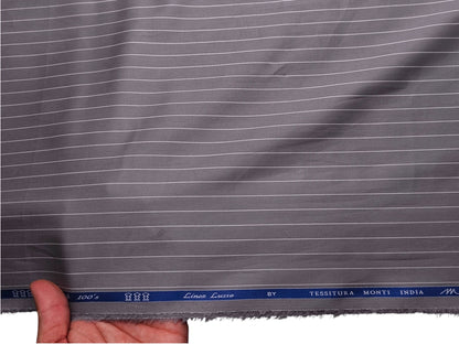 Tessitura Monti Single 100s Premium Giza Cotton Shirting Fabric (Steel Grey, Stripes)